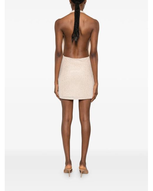 Twentyfourhaitch White Crystal-Embellished Halterneck Mini Dress