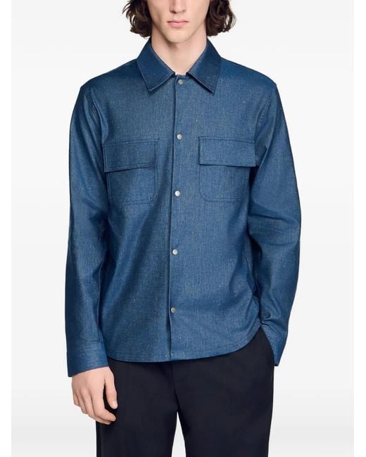 Sandro Blue Denim-Effect Cotton And Linen Shirt for men