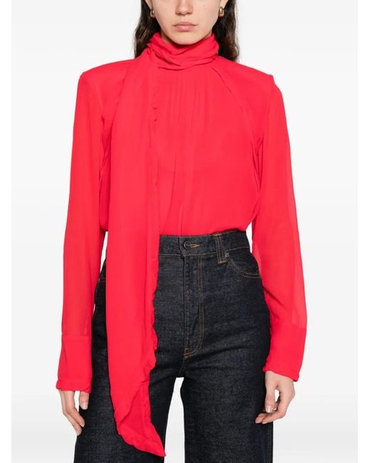 Dorothee Schumacher Red Ruffled High-Neck Blouse