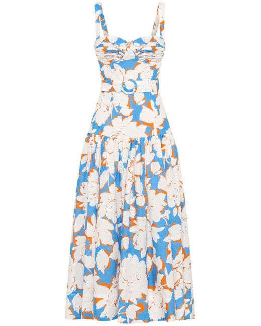 Nicholas Blue Drenica Floral-print Linen Dress