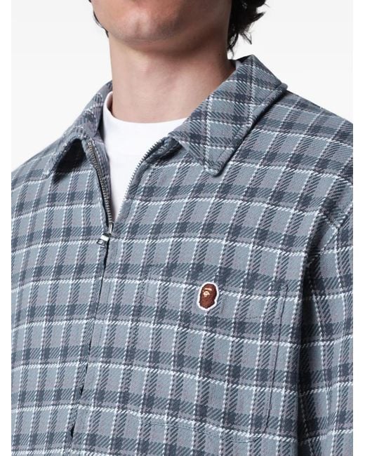 A Bathing Ape Blue Check Zip-Up Shirt for men