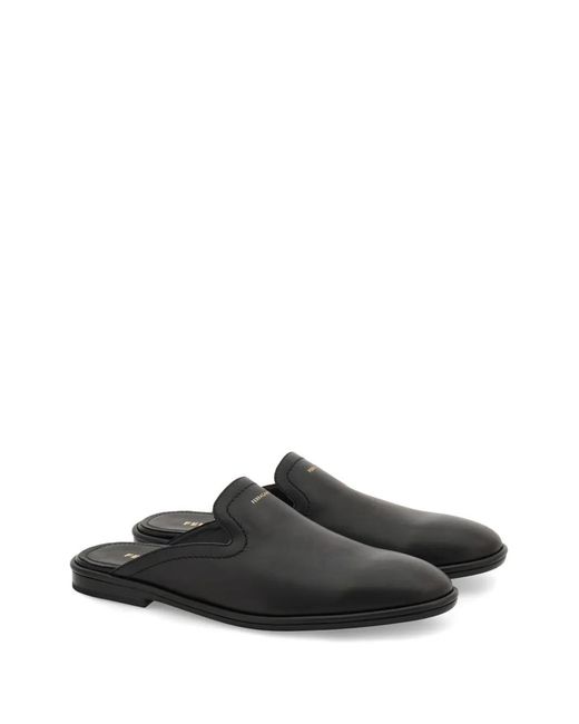 Ferragamo Black Leather Mules for men