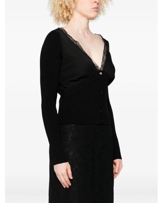 Blumarine Black Lace-Trimmed Ribbed Cardigan