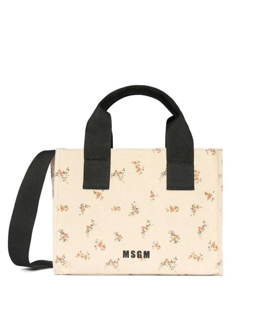 MSGM Natural Floral-Print Tote Bag