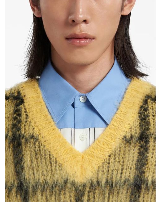 Marni Green Checked Sleeveless Vest for men