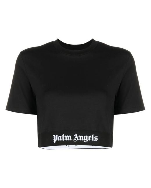 Palm Angels Black Cropped Logo-tape T-shirt