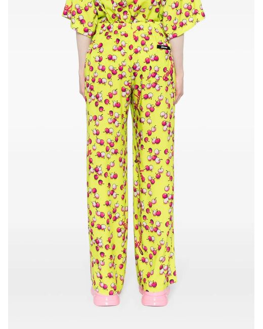 Palm Angels Yellow Cherries-Patterned Flared Trousers