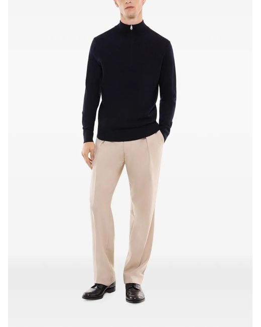 Fursac Blue Quarter-Zip Wool Sweater for men