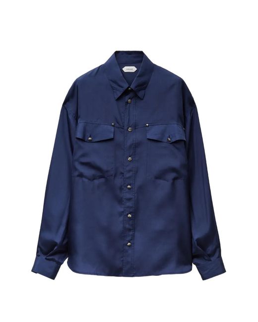 Versace Blue Eembroidered-Detail Silk-Poplin Shirt for men