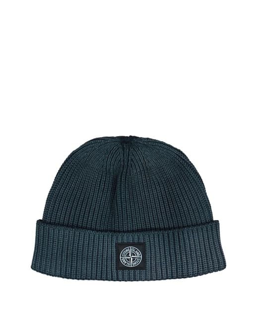 メンズ Stone Island Logo-patch Beanie Hat Blue