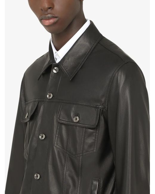 Dolce & Gabbana Black Denim-Style Leather Jacket for men
