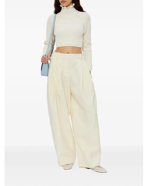 Max Mara White Ruffled-Neck Sweater