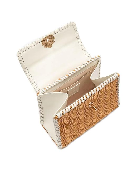 Isla White Selene Top Handle Woven Shoulder Bag