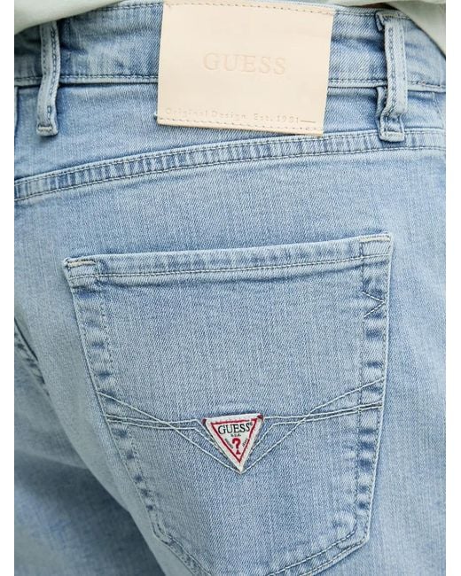 Guess Blue Logo-Patch Denim Shorts for men