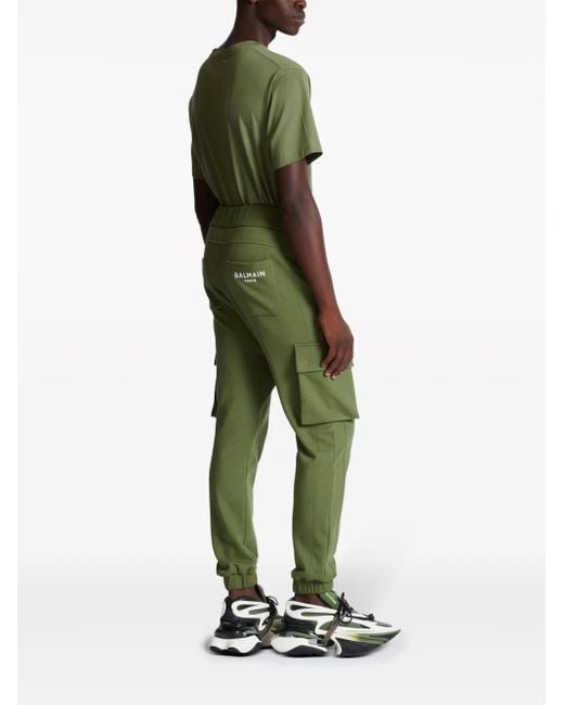 Balmain Green Logo-Print Cargo Track Pants for men