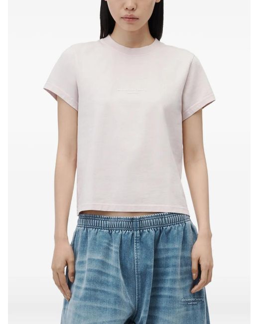 Alexander Wang Pink Logo Print Shrunken Short Sleeve T-Shirt