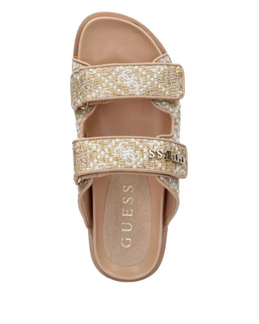 Guess Natural Fadeliza Embroidered Double-Strap Flat Sandals