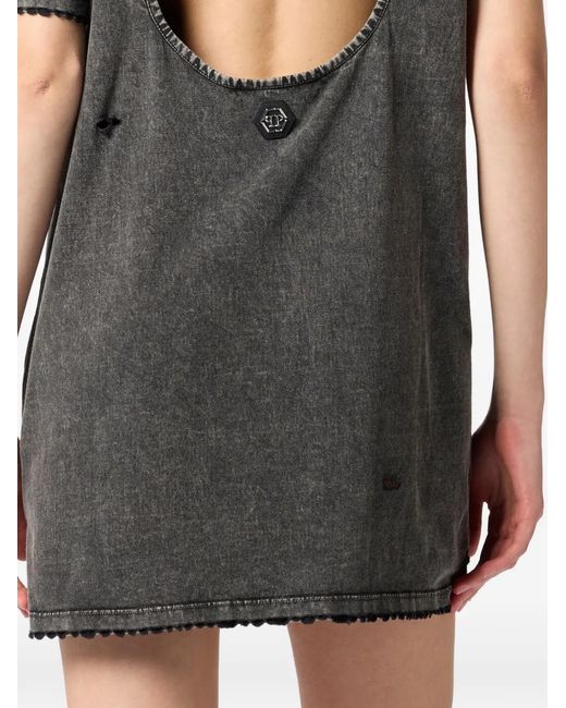 Philipp Plein Black Open Back Destroyed T-Shirt Dress Fairy