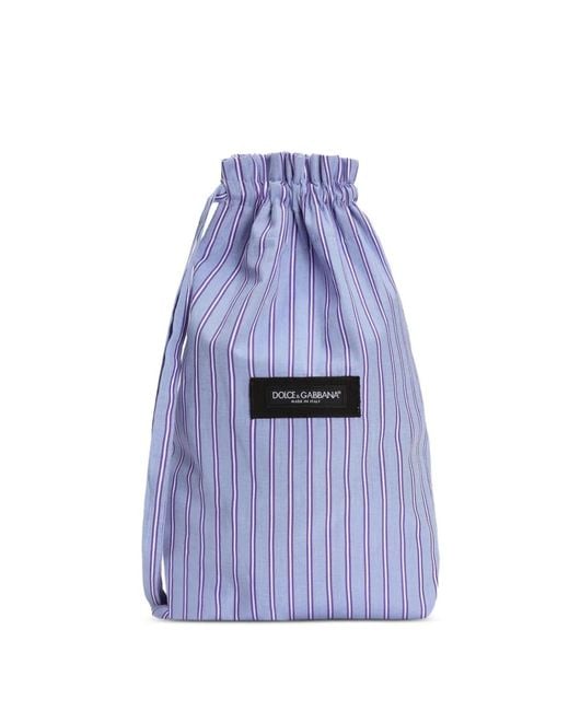 Dolce & Gabbana Blue Striped Drawstring Shoulder Bag for men