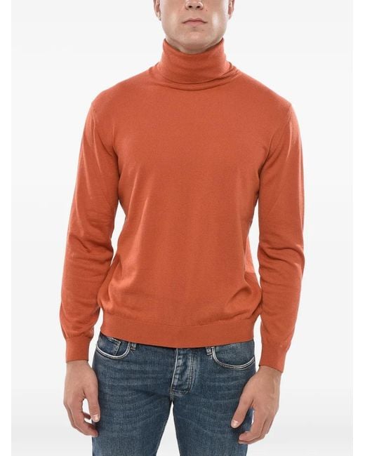 Malo Orange Cashmere Turtleneck Sweater for men