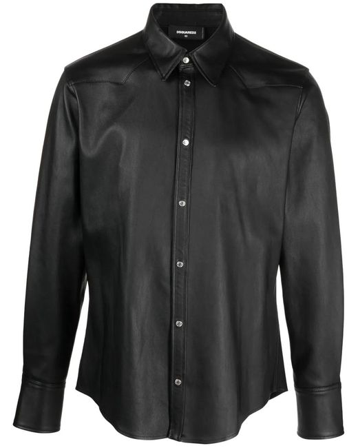 DSquared² Black Long-Sleeve Leather Shirt for men