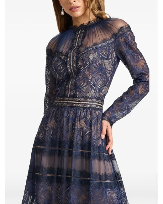 Tadashi Shoji Blue Debore Lace-Detail Tiered Gown