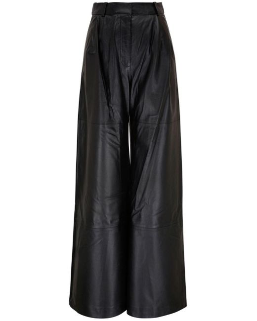 Zimmermann Black Luminosity Wide-Leg Leather Trousers