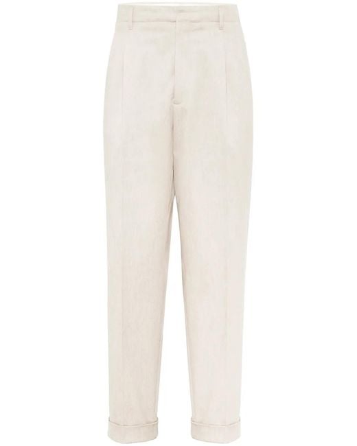 Brunello Cucinelli White Pleat-Detailing Tapered Trousers for men