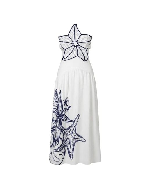 Farm Rio White Coast Stars Halterneck Maxi Dress