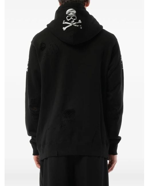 Mastermind Japan Black Distressed Skull-Print Hoodie for men