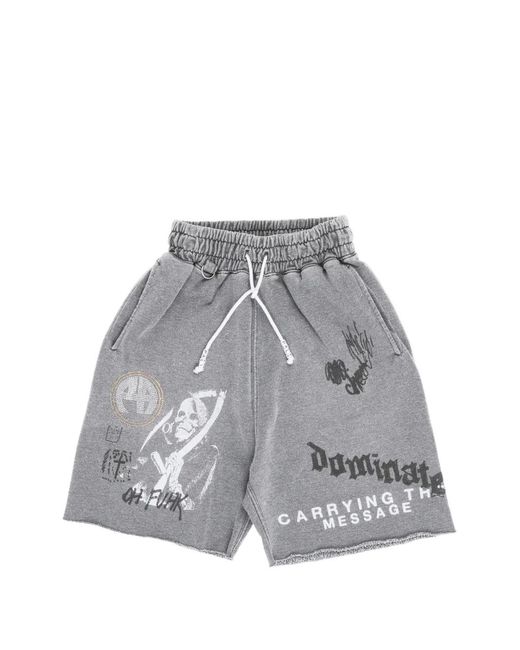 PALY Gray Graphic-Print Raw-Edge Shorts for men