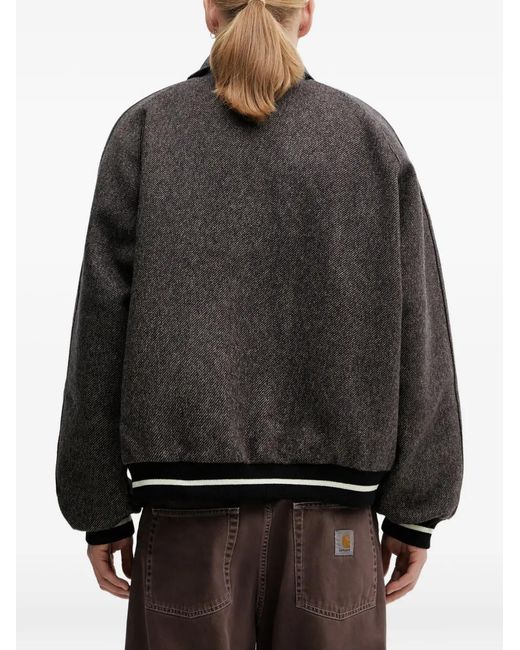Wales Bonner Gray Buttoned Herringbone-Pattern Bomber Jacket for men