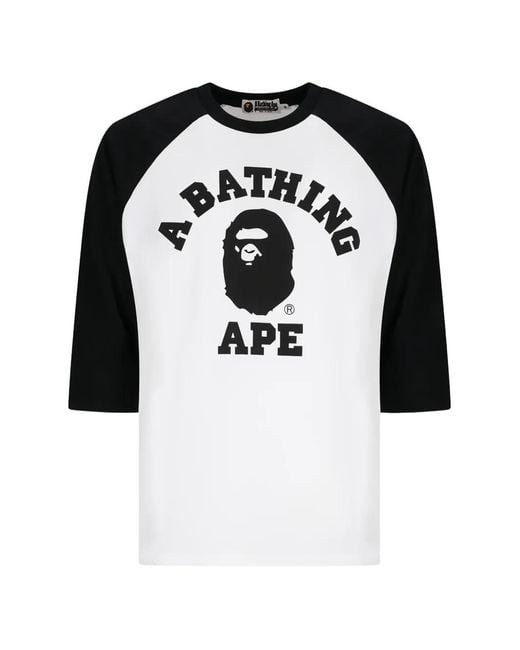 A Bathing Ape Black T-Shirt À Manches Raglan College for men