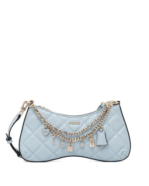 Guess Blue Libby Quilted Charm-Detail Shoulder Bag
