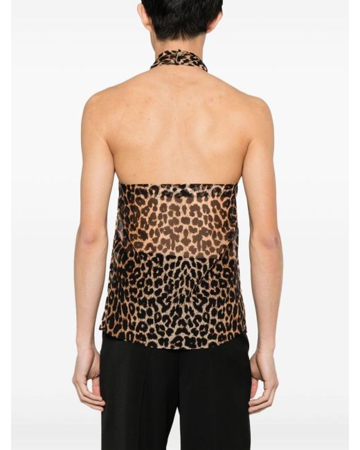 Saint Laurent Brown Leopard-Print Silk Top for men