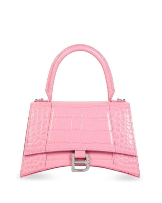 Balenciaga Leather Hourglass Crocodile-embossed Small Handbag in Pink ...
