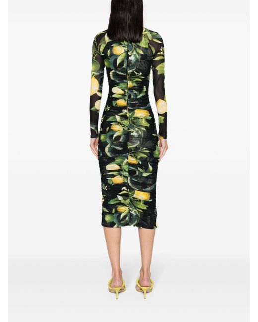 Roberto Cavalli Midi-jurk Met Print En Ruches in het Green