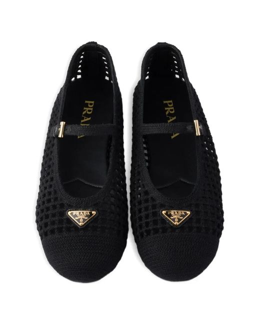 Prada White Woven Ballet Flats