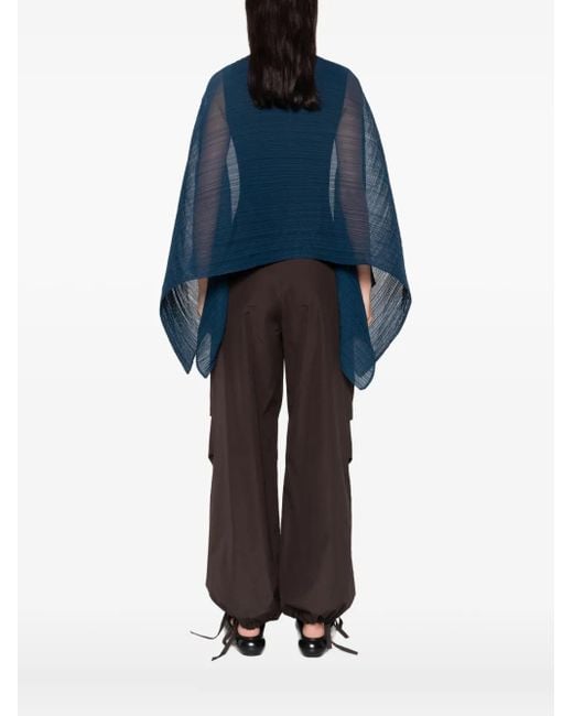 Pleats Please Issey Miyake Poncho Met Plooien in het Blue