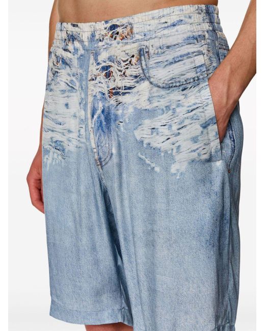 DIESEL Blue P-alston-denim-print Shorts for men