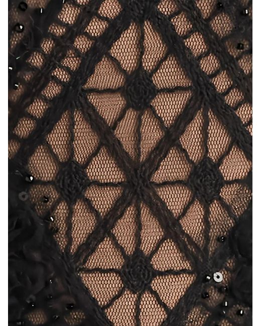 Tadashi Shoji Black Jasi Lace-Panel Evening Gown