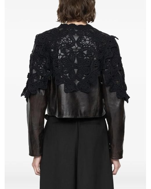 Sea Black Crochet-Overlay Leather Jacket