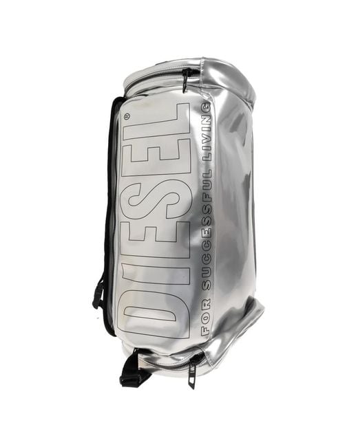 DIESEL Gray Logo-Print Metallic-Effect Backpack