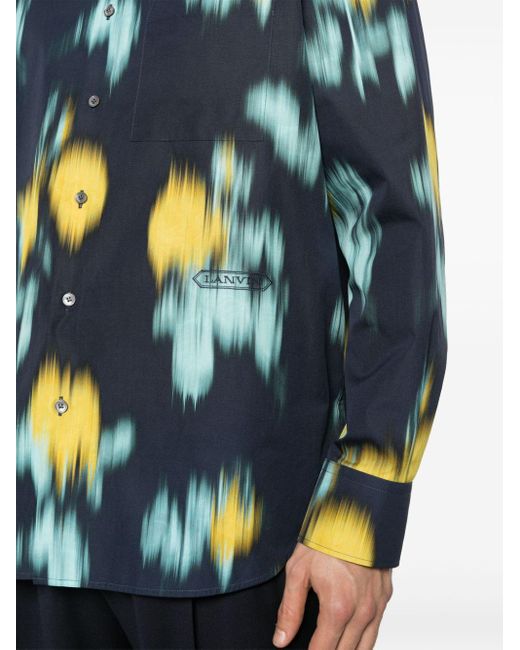 Lanvin Blue Blurred Flower-print Cotton Shirt for men