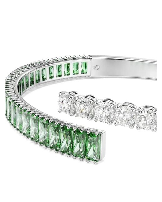 Swarovski Matrix Armband Met Smaragd En Witte Steen in het Metallic