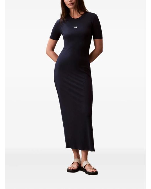 Calvin Klein Black Ribbed Midi Dress