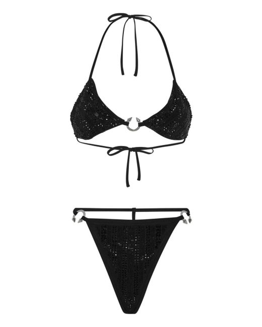 Philipp Plein White Bandeau-Bikini mit Kristallen