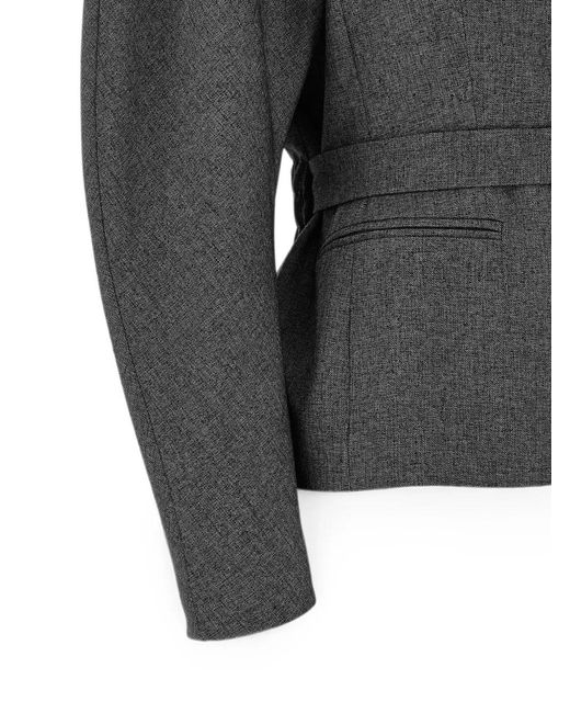 ANDAMANE Gray Margaux Belted-Waist Fitted Jacket