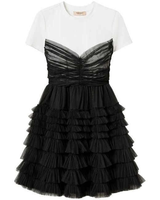 Twinset Black T-Shirt-Detail Tulle Mini Dress