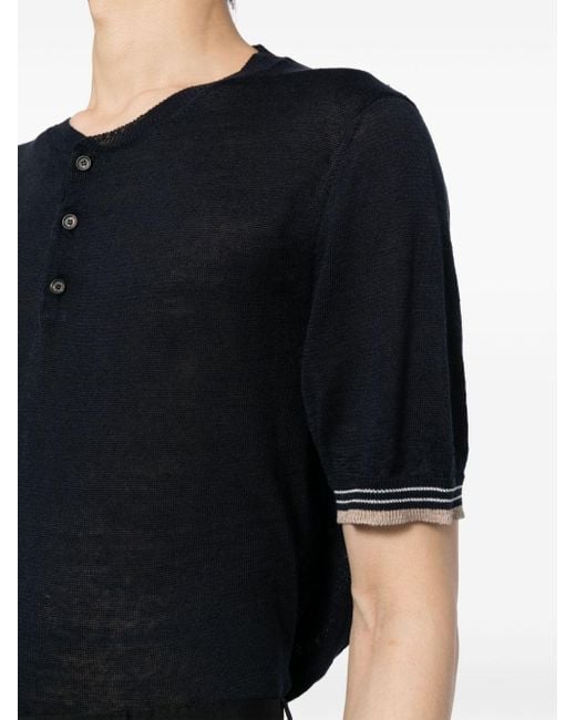 Isaia Black Serafino V-neck Polo Shirt for men